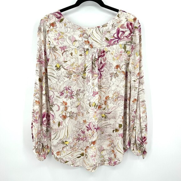 ANTHROPOLOGIE Maeve Cream Pink Floral Print Balloon Sleeve Tie Blouse Size XS - Picture 4 of 9